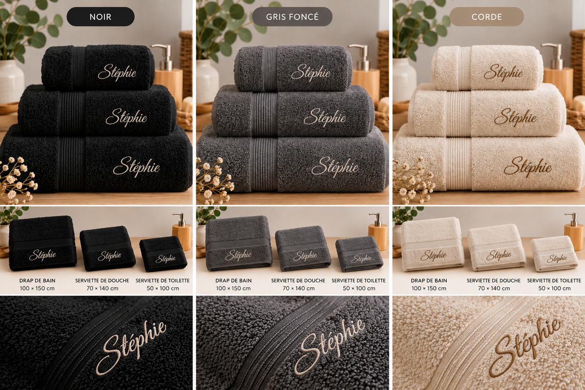 Serviette de bain personnalisée - Broderie Texte